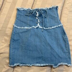 Denim Blue Frayed Hem Skirt